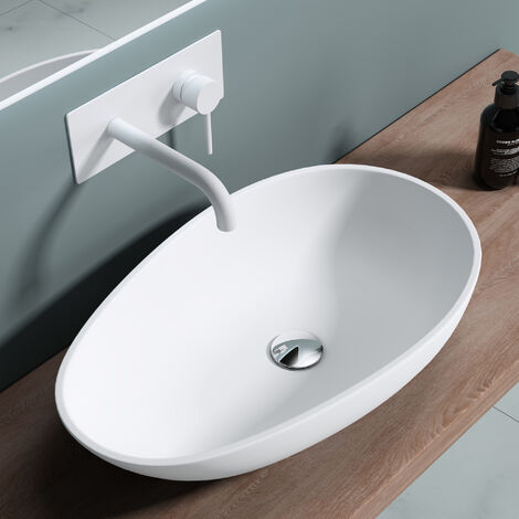 doporro® lavabo sobre encimera ovalado 59,8x36x14cm diseño Colossum809 lavabo blanco mate de mineral fundido sin orificio para grifería