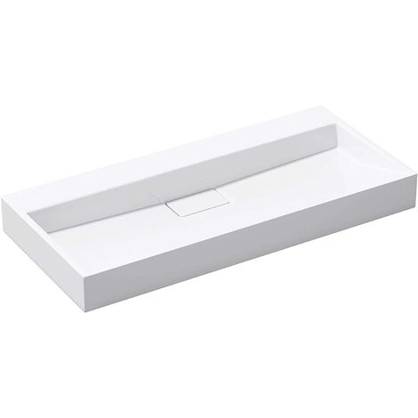 doporro® Lavabo sobre encimera Colossum19 lavabo suspendido blanco de diseño de 90 cm de ancho incluye válvula de desagüe sin orificio para grifo