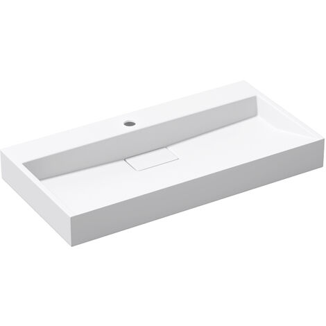 doporro® Lavabo sobre encimera Colossum19 lavabo suspendido blanco mate de diseño de 90 cm de ancho incluye válvula de desagüe 1 orificio para grifo