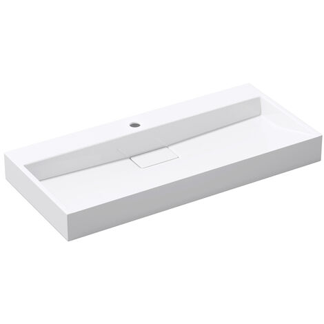 doporro® Lavabo sobre encimera Colossum19 lavabo suspendido blanco de diseño de 90cm de ancho incluye válvula de desagüe 1 orificio para grifo