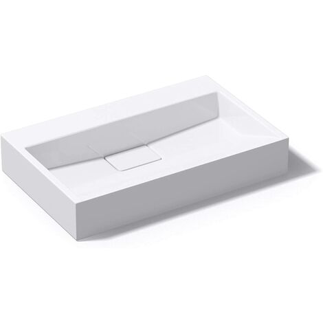 doporro® Lavabo sobre encimera Colossum19 lavabo suspendido blanco de diseño de 60 cm de ancho incluye válvula de desagüe sin orificio para grifo