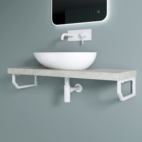 doporro Soporte de Pared para Encimera o Tocador en Acero Inoxidable Blanco 33×2×15 cm – También Funciona como Toallero, Set de 2, Modelo WH03