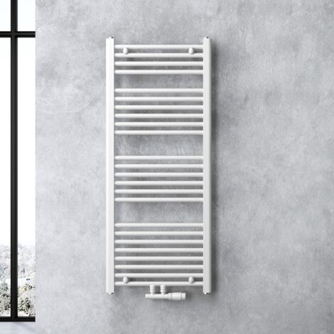 doporro Calefacción de baño diseño recto 120x50cm radiador tubular blanco conexión central horizontal (1/5)