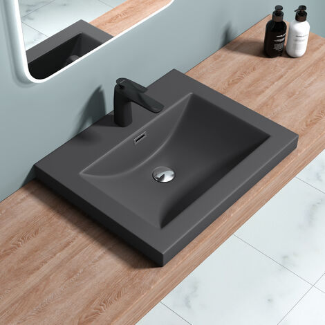 doporro® Lavabo encastrado diseño Colossum01 de 60x48x13 cm lavabo antracita mate para tocador o mueble fabricado en mármol fundido