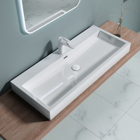 doporro® Lavabo sobre encimera de diseño Colossum06 Lavabo suspendido 100 cm de ancho Lavamano de mármol fundido