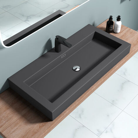 doporro® 100x48x10cm Lavabo sobre encimera antracita mate Colossum18-1000 de fundición mineral lavabo suspendido de mármol