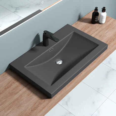 doporro® Lavabo encastrado diseño Colossum01 de 76,5x48x13 cm lavabo antracita mate para tocador o mueble fabricado en mármol fundido