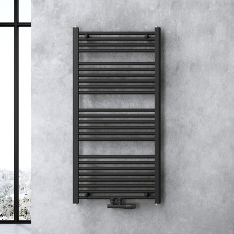 doporro Calefacción de baño diseño recto 120x60cm radiador tubular Antracita conexión central horizontal (1/5)