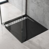 doporro Plato de Ducha Plano Rectangular 90x90x5cm Acrílico en Negro incl. válvula de desagüe AL02 Conexiones DIN apto para Instalación a ras de Suelo Xetro04