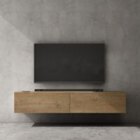 doporro Mueble de TV para Salón de 160cm en Núcleo de Roble Mesa TV, con Puerta Abatible hacia Abajo, Mueble de TV flotante, Estante TV 02