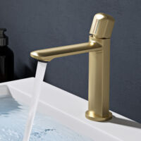 doporro Grifo para Lavabo H59 Cuerpo de Cobre, Válvula Cerámica, Aireador Desmontable, Flujo Suave Antisalpicaduras, Acabado Oro Cepillado Duradero y Elegant, WAO-1190