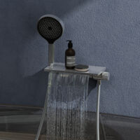 doporro Grifo Ducha Bañera de Cobre, Cartucho Cerámico, Control Preciso Temperatura, 4 Modos de Salida, Plataforma, Conexión G1/2, Acabado Cromado, DSN-401