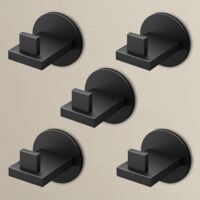 doporro Gancho de Pared Simple de Acero Inoxidable 304, Antióxido y Antideslizante, Instalación sin Taladros o con Tornillos, Negro Mate, 5 Unidades, Stalo-08