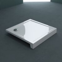 doporro Plato de ducha Faro1H 100x100x14cm acrílico en blanco cuadrado y Conexiones DIN fácil montaje