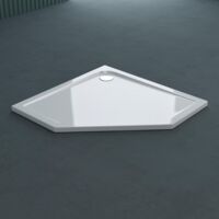 doporro Plato de ducha plano diseño Faro5W 100x100x4 acrílico en blanco pentagonal incl. válvula de desagüe AL02adecuada para instalación a nivel del suelo y conexiones-DIN