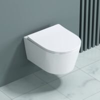 doporro Inodoro Suspendido de Cerámica Blanco – Taza Sin Reborde, Asiento con Cierre Suave, Diseño Moderno Montaje Mural, Fácil de Limpiar, 36x49x34 cm, Aachen306