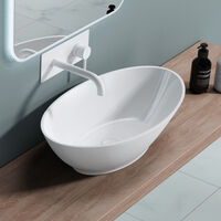 doporro® Lavabo sobre encimera 62,5x34,5x17,5cm diseño Colossum807 lavabo blanco alto brillo fabricado en mármol fundido