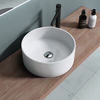 doporro® Lavabo sobre encimera redondo Colossum804 blanco brillante 40cm Ø, Lavabo de fundición mineral sin orificio para grifería