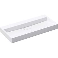 doporro® Lavabo sobre encimera Colossum19 lavabo suspendido blanco de diseño de 90 cm de ancho incluye válvula de desagüe sin orificio para grifo