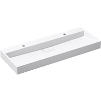 doporro® Lavabo sobre encimera Colossum19 lavabo suspendido blanco mate de diseño de 120 cm de ancho incluye válvula de desagüe 2 orificios para grifo
