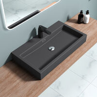 doporro® Lavabo sobre encimera Colossum06 lavabo suspendido de diseño de 76.5 cm en antracita mate lavamano de mármol fundido