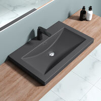 doporro® Lavabo encastrado diseño Colossum01 de 76,5x48x13 cm lavabo antracita mate para tocador o mueble fabricado en mármol fundido