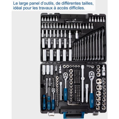 Scheppach Coffret à outils TB217 - Coffret multi outils - Valise d'outils - Jeu de clés à douilles - 217 pièces - Bien rangés et à portée de main - En Acier Chrome Vanadium
