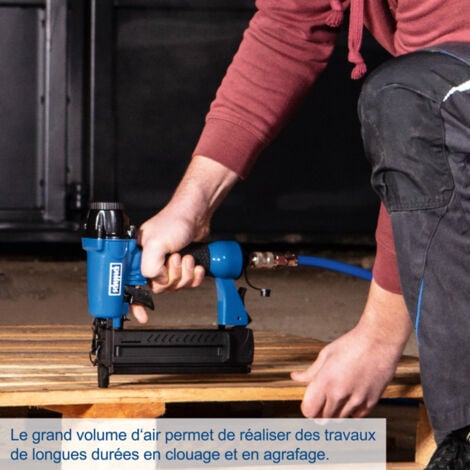 Scheppach Compresseur vertical portatif HC51V – Moteur puissant 1500 W – Sans huile – Cuve de 50 L – 10 bar – Puissance d'aspiration 220 L/min – 13 accessoires à air comprimé + tuyau 8 m