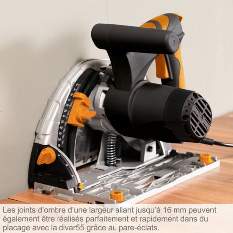 Woodster by Scheppach Scie Plongeante Divar55 + 2x700mm rail de guidage - 1200W - Profondeur de coupe 55mm - Lame Ø160mm 24 dents - Inclinaison avec protection anti-basculement pour coupes de 0 à 45°