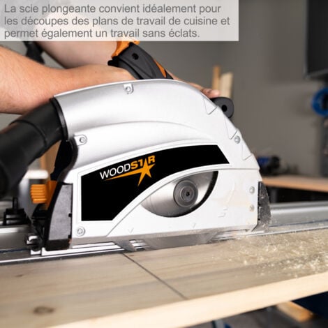 Woodster by Scheppach Scie Plongeante Divar55 + 2x700mm rail de guidage - 1200W - Profondeur de coupe 55mm - Lame Ø160mm 24 dents - Inclinaison avec protection anti-basculement pour coupes de 0 à 45°