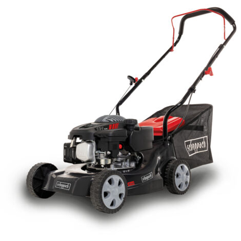 Scheppach Tondeuse à gazon thermique MP132-40 - 3,4 CV - Largeur de coupe 40 cm - Réglage hauteur de coupe sur 3 positions - Panier de ramassage de 35 L - Grandes roues - Huile incluse