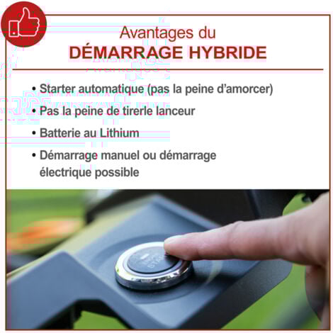Scheppach Tondeuse à gazon hybride MS225-53E – Moteur 4 temps 224 cm3 / 6 CV – 4400 W – Largeur de coupe 53 cm – Démarrage électrique – Bac 65 L – Batteries, chargeurs, huile inclus