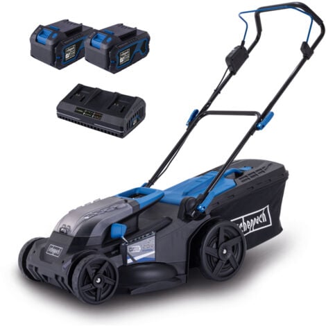 Scheppach Tondeuse à gazon sans fil BC-MP430-X – Largeur de coupe 43 cm – Hauteur de coupe 25-75 mm – Bac de 50 l – Jardins 600-700 m² – IXES 20V – Brushless – Avec 2 batteries et un chargeur double