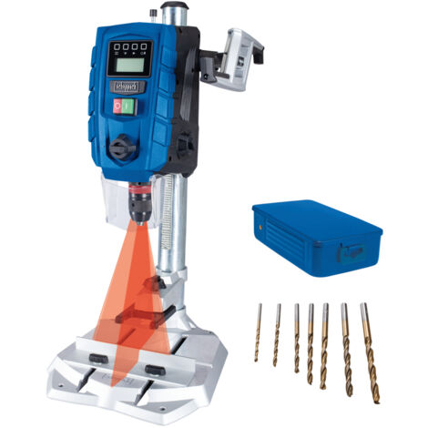 Scheppach Perceuse à colonne DP60SE – 710 W – Vitesses variables 170-880/490-2600 min-1 – Course de perçage 100 mm – Ecran digital – Lumière LED et laser – Mandrin 1,5-13 mm – Jeu de forets