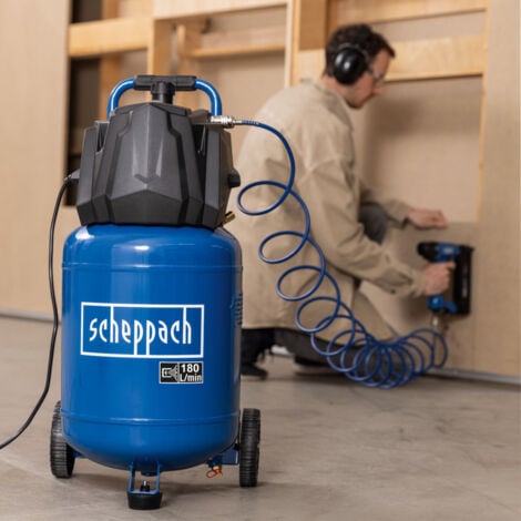 Scheppach Compresseur d’air HC35V – 1500 W – Compresseur vertical – Pression 10 bar – Cuve 30 L – Puissance d’aspiration 180 L/min – Sans huile – Manomètre et régulateur de pression
