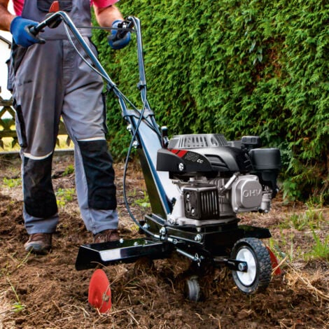 Scheppach Motobineuse thermique MTP560 – Moteur à essence 4 temps 3,7 CV – 2,7 kW – 150 cm3 – Largeur de travail 560 mm – Profondeur de travail 260 mm – Guidon réglable