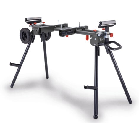 Practixx Support de scies PX-UG-2000R - Extensible 1185-2000mm - Hauteur réglable 900/100mm - Guidage à roulette - Charge admissible 200 kg - Facilement transportable - Pour scies à onglets/radiales