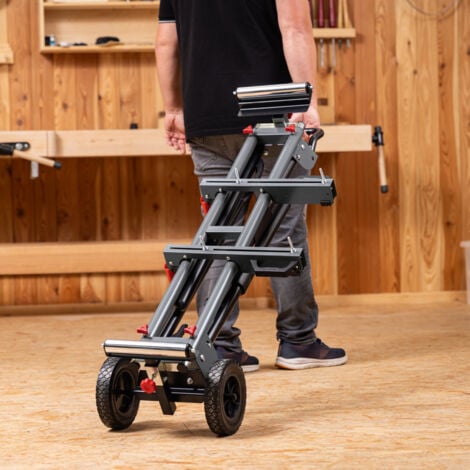 Practixx Support de scies PX-UG-2000R - Extensible 1185-2000mm - Hauteur réglable 900/100mm - Guidage à roulette - Charge admissible 200 kg - Facilement transportable - Pour scies à onglets/radiales