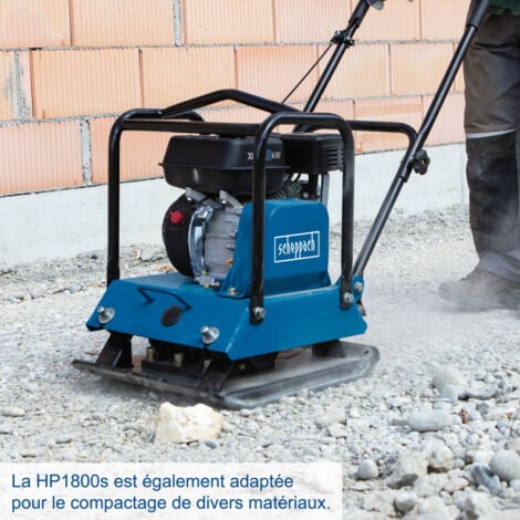 Scheppach Plaque vibrante thermique HP1800S – Compacteur 6,5 CV – Pression de compactage 23 kN – Profondeur 30 cm – Vitesse 25 m/min – Tapis en caoutchouc et dispositif de déplacement inclus