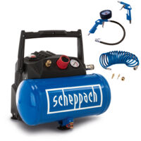 Scheppach Compresseur d'air HC06 - 1200 W - Sans huile - Cuve 6 L - Pression 8 bar - Puissance d'aspiration 200 L/min - Compresseur d'air mobile et compact - Set d'accessoires