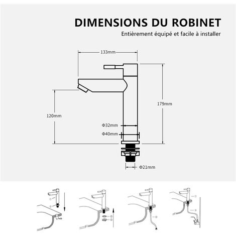 Robinet Eau Froide Noir Robinet Salle de Bain pour Lave-Mains Robinet Lavabo Simple en Acier Inox Mousseur Démontable