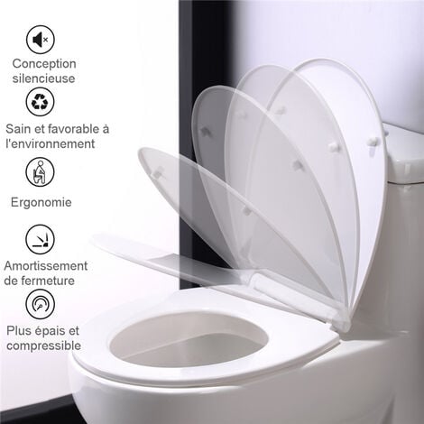 Abattant WC Frein de Chute Lunettes Toilettes en UF Couvercle de Toilette  Blanc pour Salle de