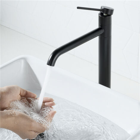 2x Robinet Salle de Bain Haut Bec Pivotant 360° pour Vasque Mitigeur de  Lavabo Noir Mat Robinet en Inox SS304 pour Salle de Bain Design Moderne