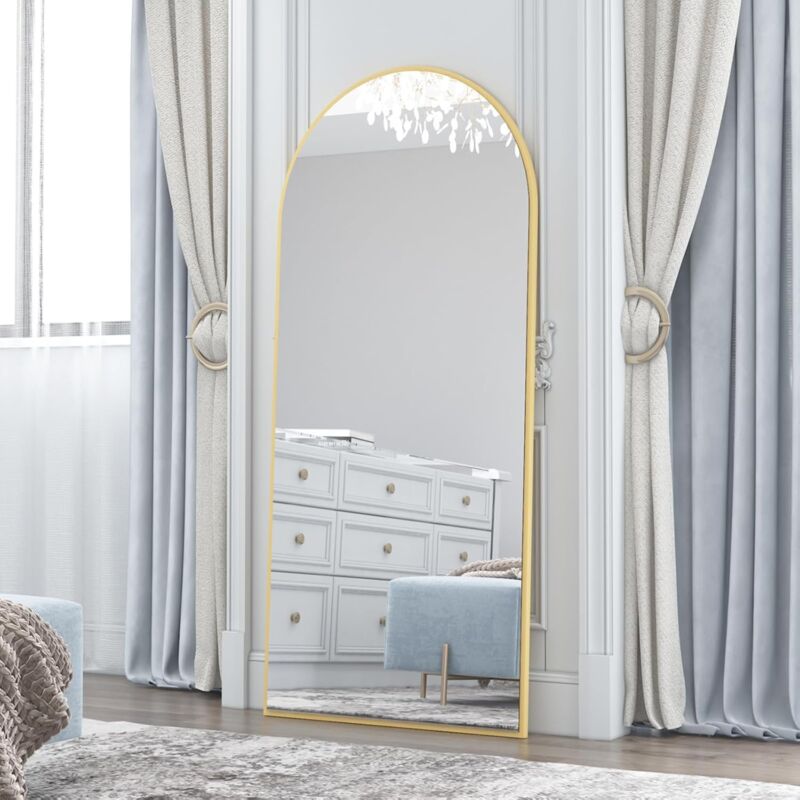 Miroir Pleine Longueur 150x40cm - Cadre Aluminium Doré - Mural Ou Appuié - Pour Dressing, Salle De Bain