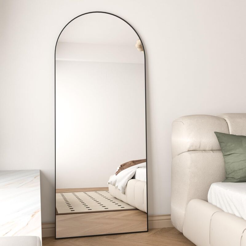 Miroir Sur Pied Extra Large 180 X 76 Cm Avec Cadre Aluminium Noir - Miroir Autoportant, Mural Ou Appuié