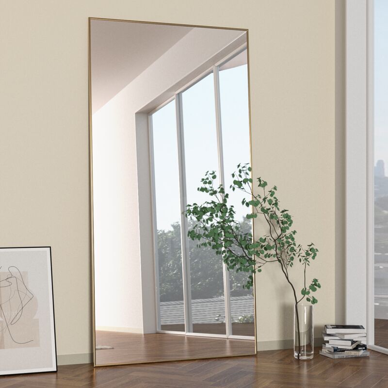 Miroir Sur Pied 140x40 Cm Doré - Grand Miroir Plein Pied Cadre Métal