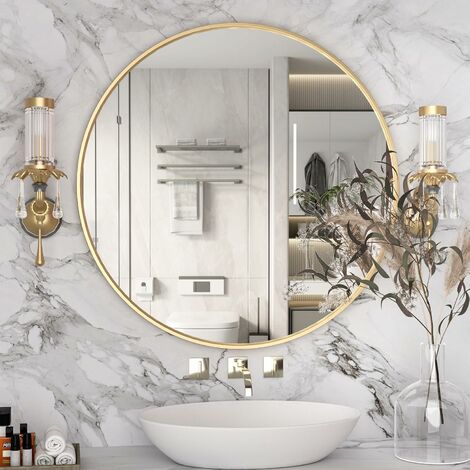 Miroir mural décoratif rond en métal, miroir décoratif moderne pour salon, chambre à coucher, couloir, doré/noir, 50/60/70/80 cm