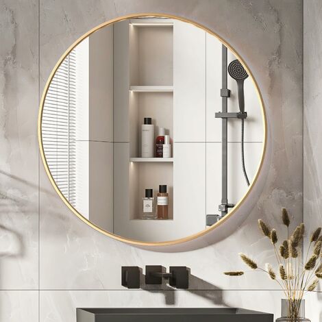 Cassilando – Miroir mural rond 80cm en alliage d'aluminium – Verre haute définition – Installation facile avec crochets pré-installés – Pour salle de bain, salon, entrée