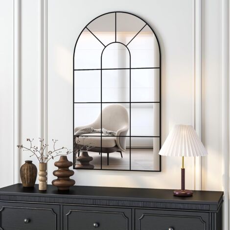 CASSILANDO 105 × 60cm Miroir en métal à fenêtre arquée avec grand miroir mural en verre noir pour la décoration des salons, entrées et chambres à coucher