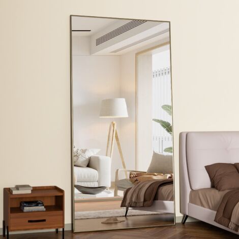 CASSILANDO Miroir sur Pied 180x80 cm, Grand Miroir au Sol, Miroir sur Pied, Contre Le Mur pour Chambre à Coucher, revêtement et Miroir Mural à Cadre Mince, Or